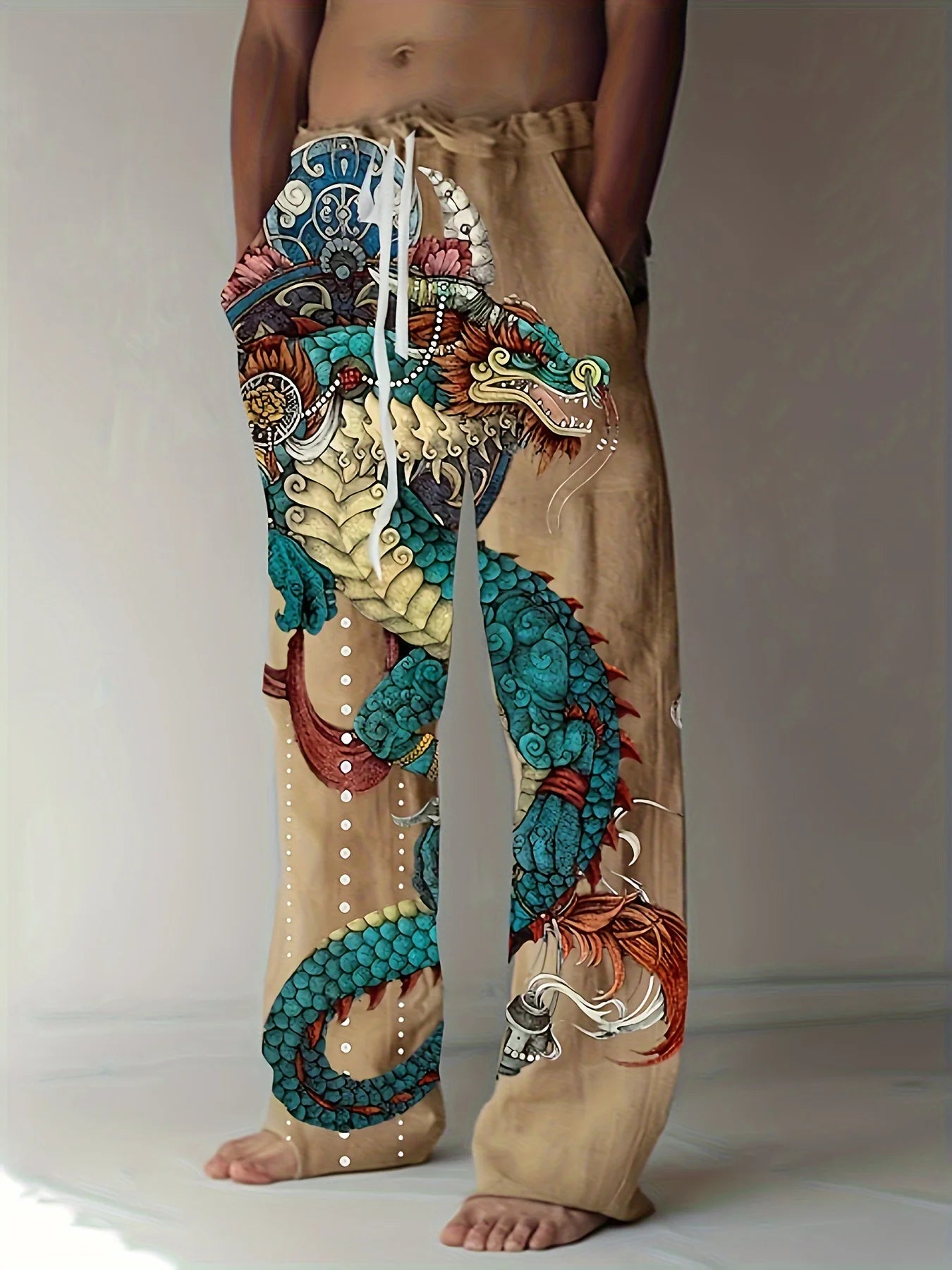 Men's Pants Casual Slim Loose Lightweight Pants Stretch Drawstring Beach Travel Essential Pants