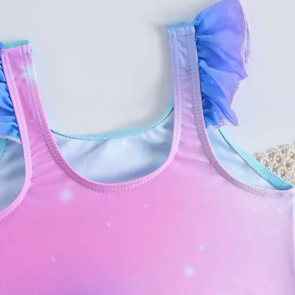 Padded Girls Swimsuit 3 Pieces Bikini With Beach Skirt Kids Swimwear Female Children's Bathers Bathing Swimming Swim Suit