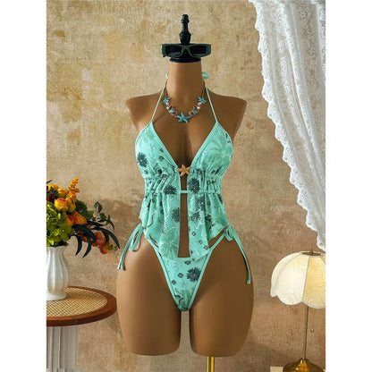 Glitter Sequin Design Stitching Printed Tankini Halter Bikini Women Swimwear Female Swimsuit Two-pieces Bikini set Bather Bathing Suit Swim