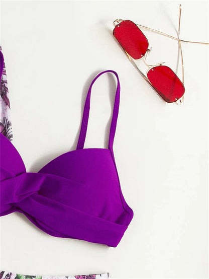 3 Pieces High Waist Bikini With Long Sleeve Kimono Swimsuit Women Print Swimwear Female Bathing Swimming Beach Suit Summer