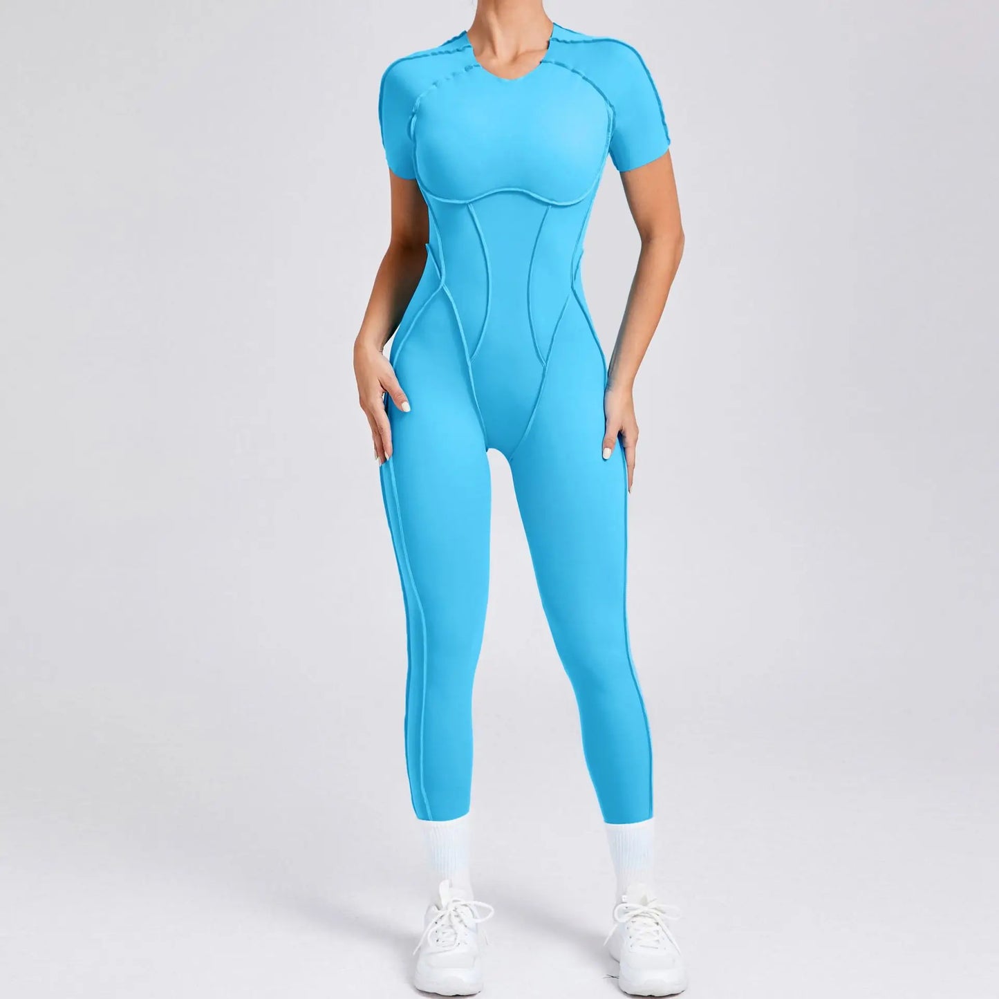 Women's One-piece chest pad Yoga Jumpsuit leggings Short sleeve Backless Slim Fit Sports Outfit High elasticity soft comfort