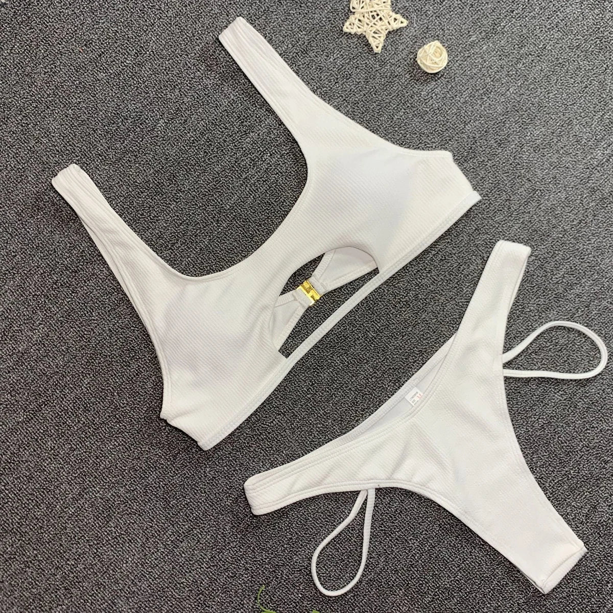 High Cut Push Up Bikini Set Swimsuit Summer Beachwear Brazilian Bathing Suit Solid Swimwear White