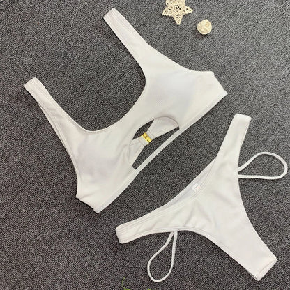High Cut Push Up Bikini Set Swimsuit Summer Beachwear Brazilian Bathing Suit Solid Swimwear White