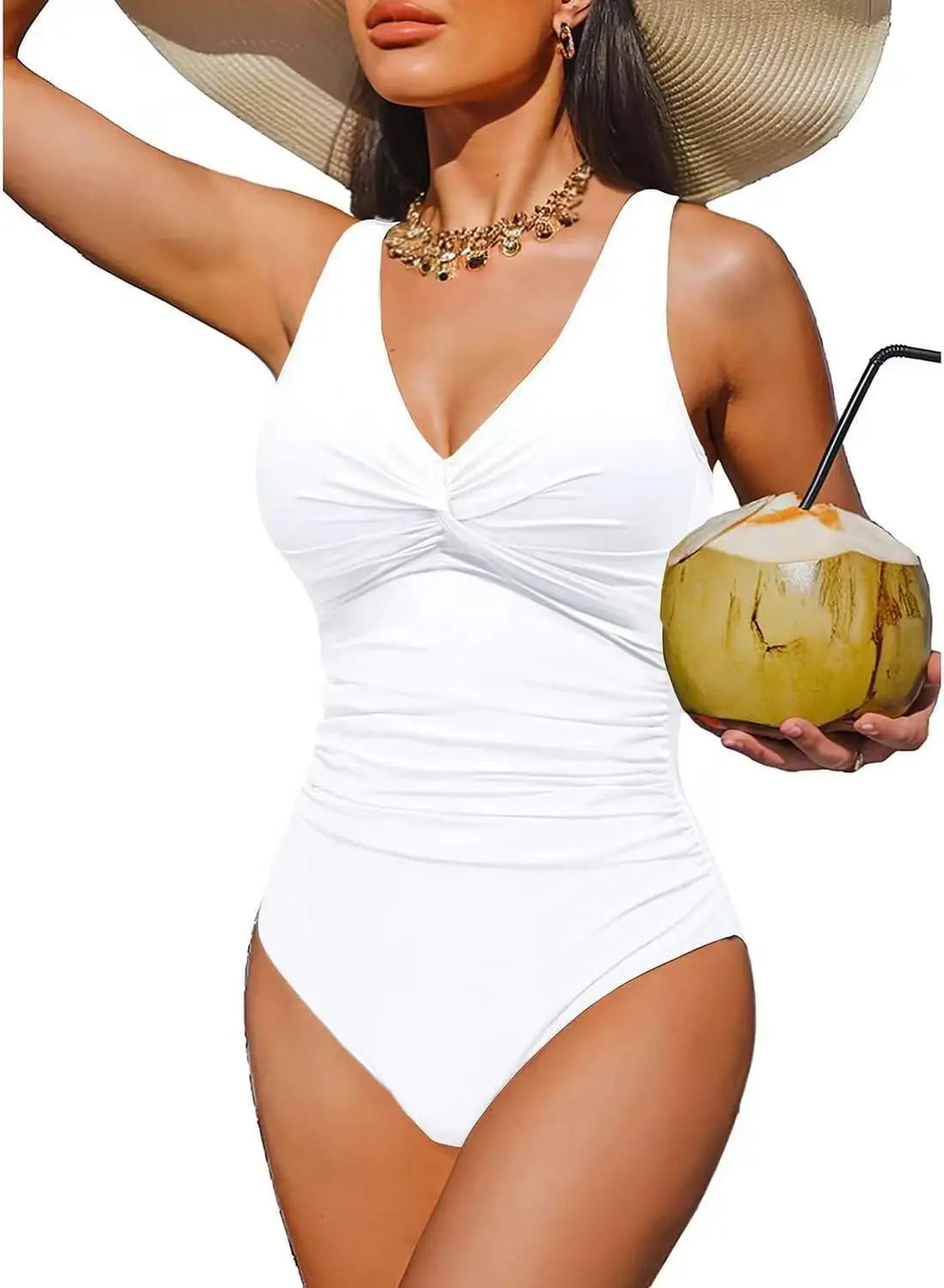 S - XXL Twist Front V Neck Female Swimwear One Piece Swimsuit Women Slim Monokini Backless Bathing Suit Swim Beachwear Bodysuit
