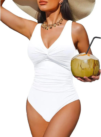 S - XXL Twist Front V Neck Female Swimwear One Piece Swimsuit Women Slim Monokini Backless Bathing Suit Swim Beachwear Bodysuit