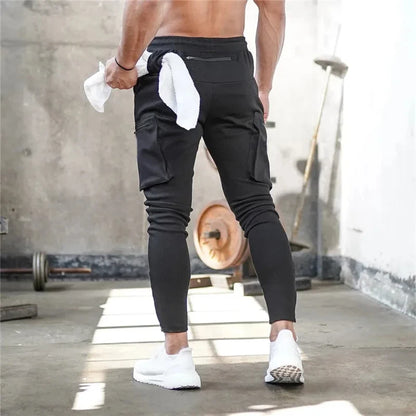 Sweatpants Men's Gym Fitness Pants Men's Running Jogging Training Tight Sports Cargo Pants Pocket Decoration