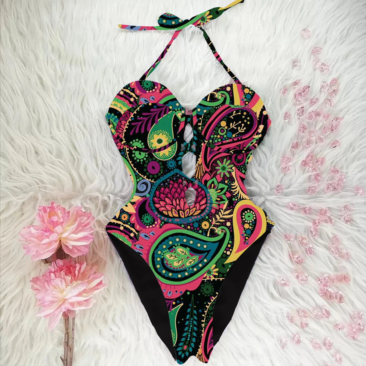 One Piece Swimsuit Female Push Up Swimwear Print Bathing Suit Summer Beachwear Hanging Neck Swimming Suit