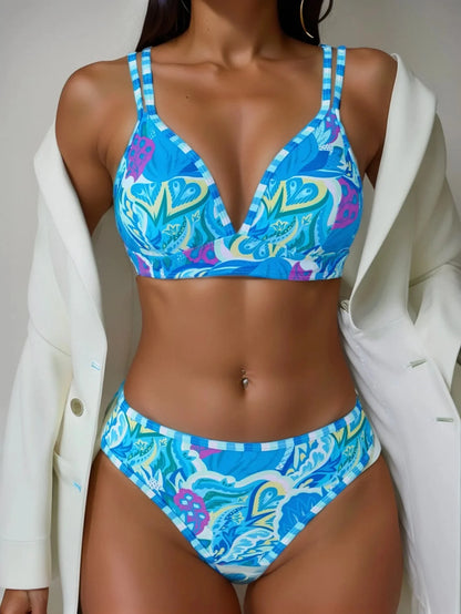 Women's Open-Back Binding Printed Bikini Swimwear Arrival From Europe And America Fashionable Beachwear