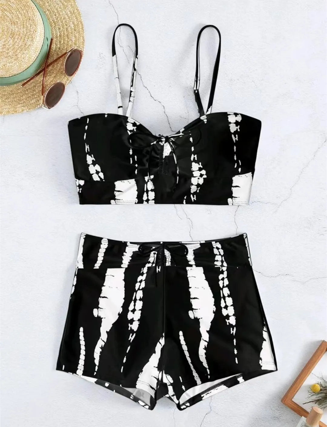 Drawstring Front Shorts Bikinis High Waist Swimsuit Women Swimwear Female Bathers Bathing Swimming Swim Suit Beachwear