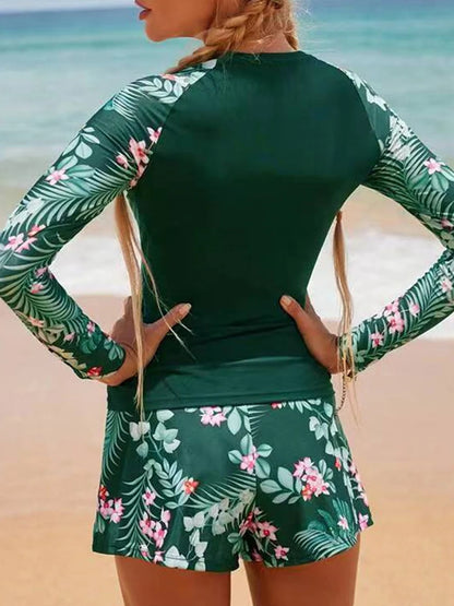 Long Sleeve Surfing Swimsuit Print Swimwear Women Two Pieces Diving Clothes Beachwear Bathing Swimming Swim Suit