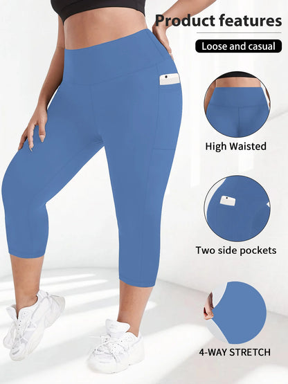 Women's Milk Silk Yoga Pants Plus Size High-Waisted Workout Leggings with Side Pockets, European Fit Gym To Street Activewear