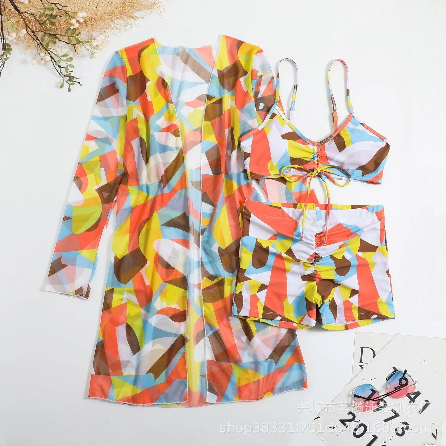 Summer Print Bikinis Swimwear Female Swimsuit Beachwear Push Up Three-Piece Bikini Set Women Swimming Bathing Suit