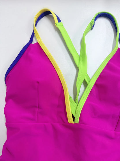 V-neck Strappy Swimsuit Women One Piece Solid Back Cross Swimwear Female Bathers Bathing Swimming Swim Suit Beachwear XXL