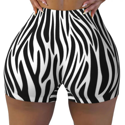 Wild Animal Designs Yoga Shorts Women Black And White Zebra Skin Stripes