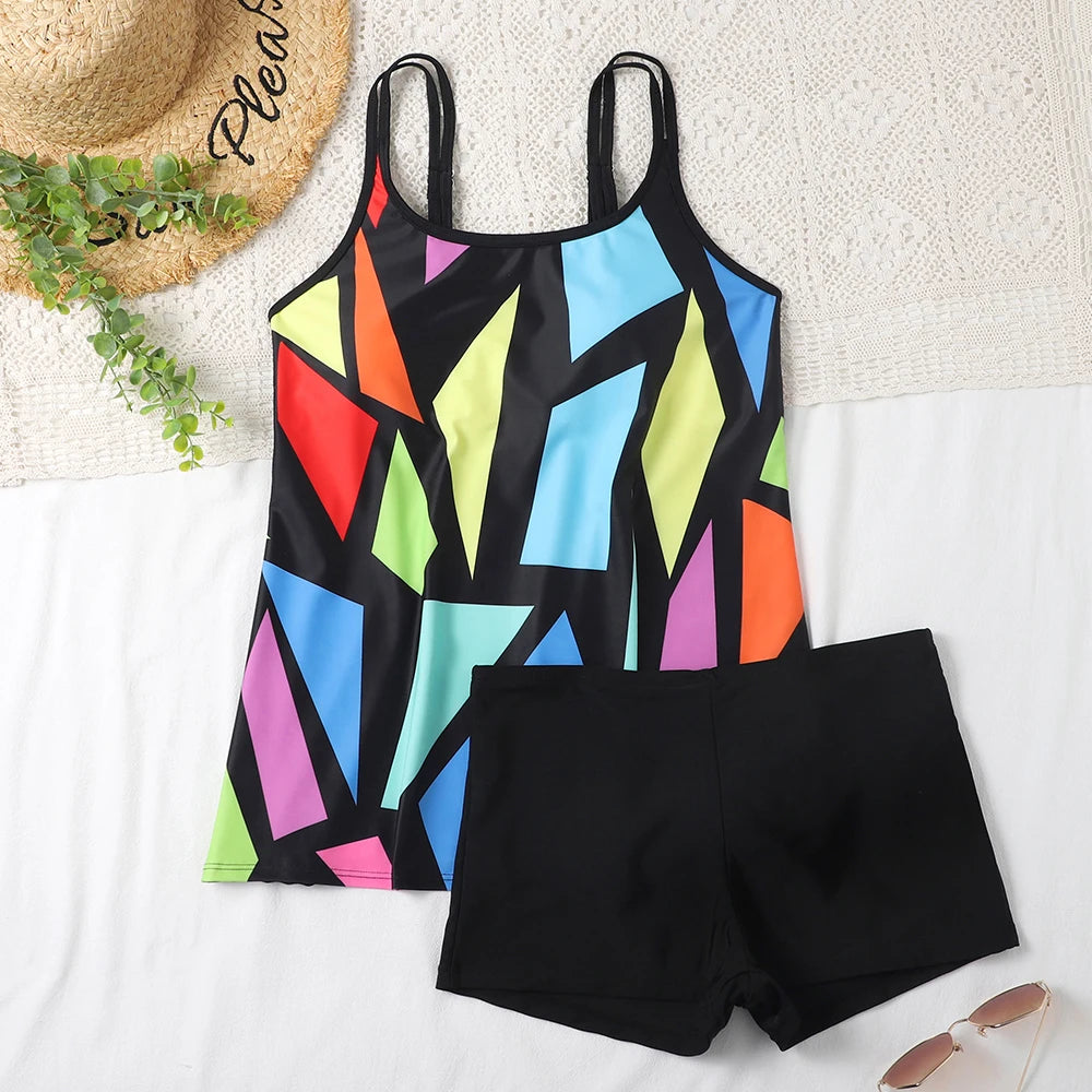 Printed Tankini High Waist Strappy Swimsuit Women Two Pieces Swimwear Female Bathers Swimming Bathing Swimming Swim Suit