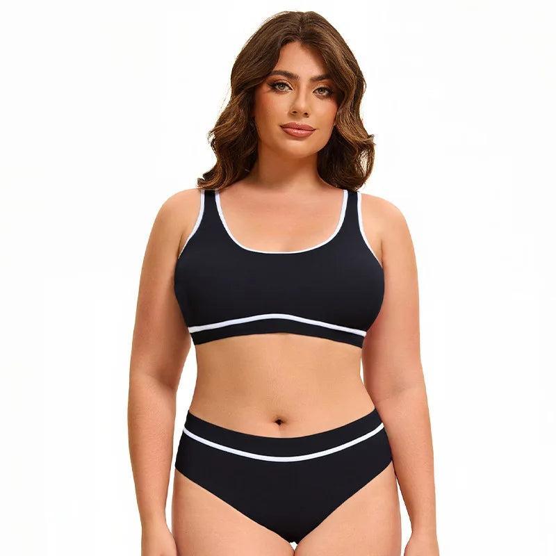 Plus Size Women Two Pieces Bikinis Sets Cut-Out Underwire Bikini Swimsuit with Beach Skirt Solid Swimwear Bathing Suit