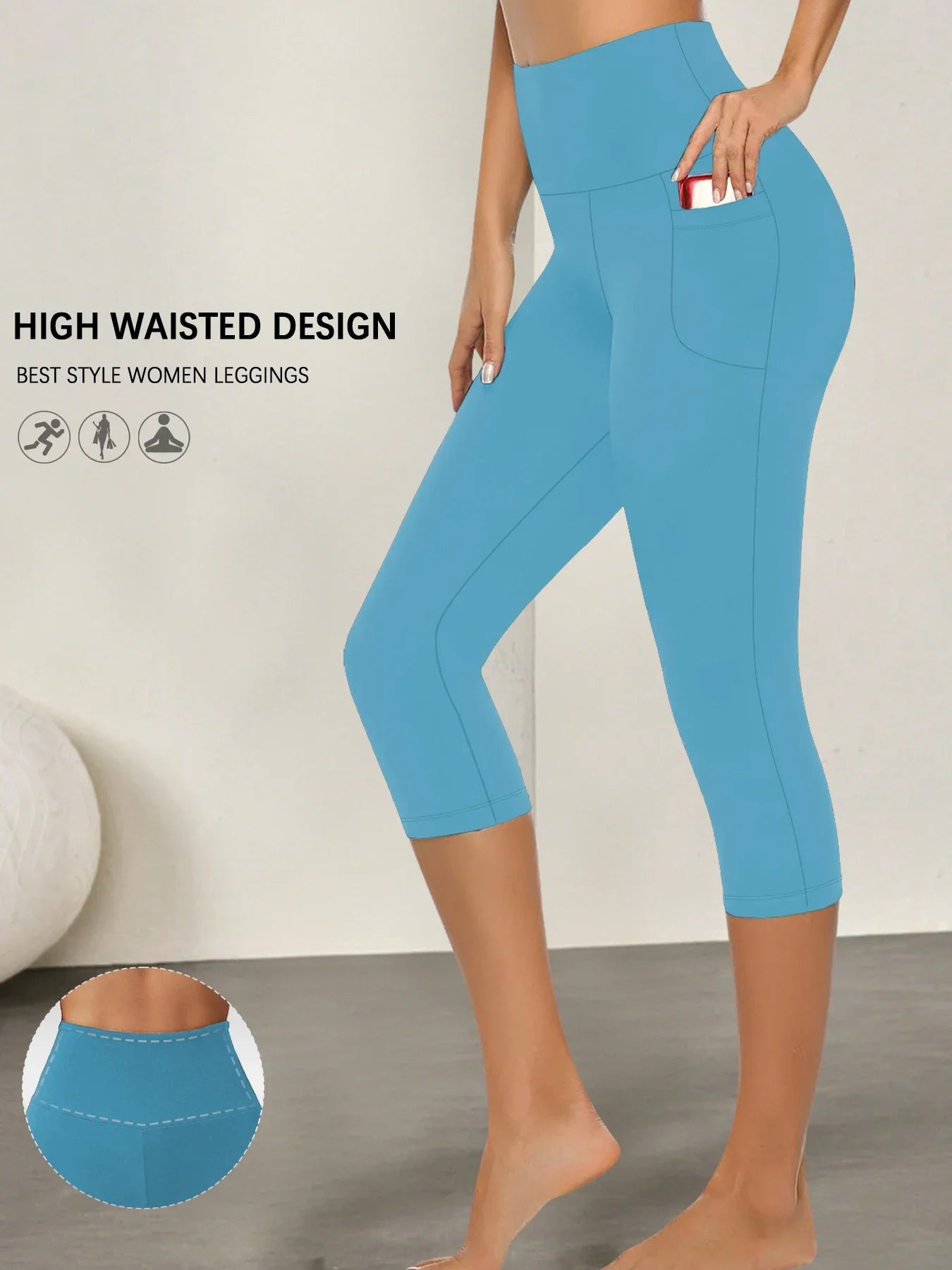 High Waisted capri pants For Women With Pockets Tummy Control No See Through Workout Running Yoga Athletic Push Up Gym Leggings