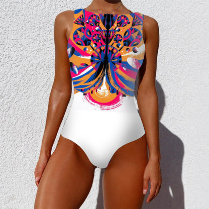 Artwork designs Printed One-piece Swimsuit Classic Printed Lace Up Swimsuit Women's