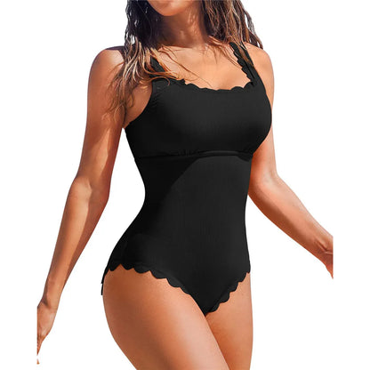 S - XXL 11 Colors Ribbed Frilled Women Swimwear One Piece Swimsuit Female Backless High Leg Cut Bather Bathing Suit Swim