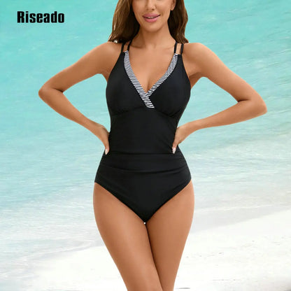 Women's One Piece Swimsuits Tummy Control Bathing Suits for Women's V Neck Criss Cross Ruched Push Up Slimming Swimwear