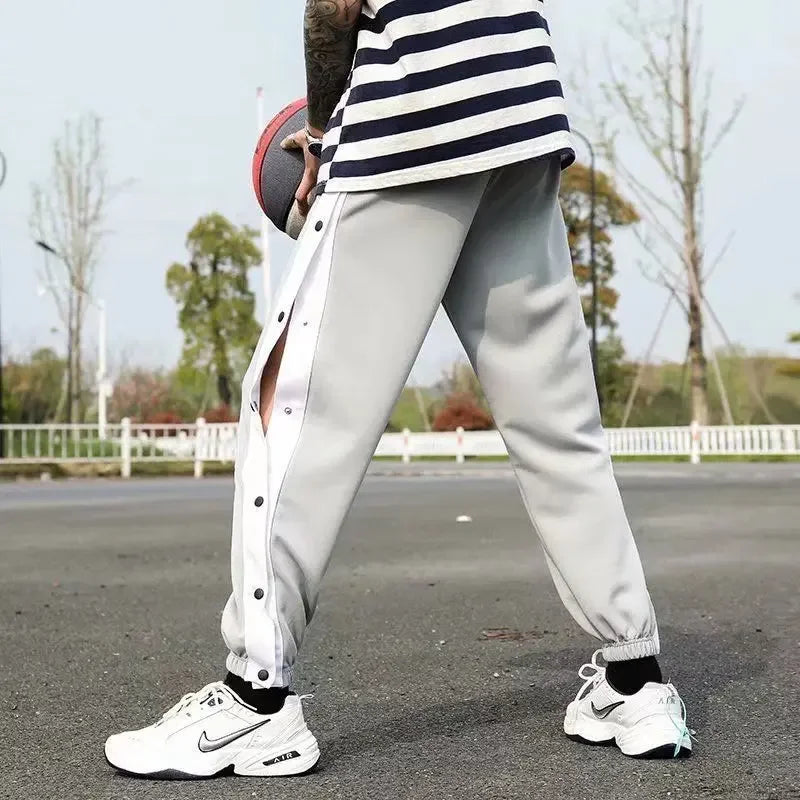 High Street Basketball Side Opening Drawstring Pants Men's Spring Autumn Thin Sports Cropped Pants Casual Tied Waist