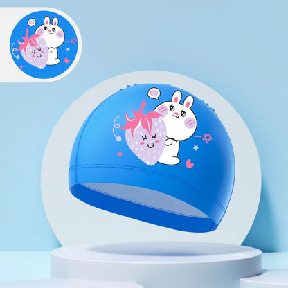 Children's Swimming Caps Boys Girls Kids Cartoon Swim Hat High Elastic Ear Protection PU Waterproof Swimming Cap