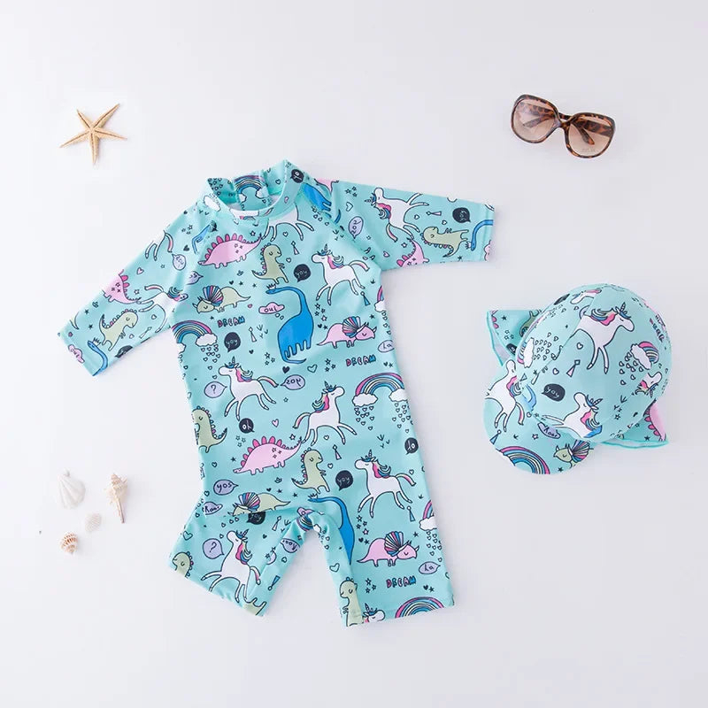UV Baby Boy Swimsuit One Piece Swimming Jumpsuit Ruffles Bathing Suit SPF 50 Long Sleeve Kids Swimwear for Girls 1-7 Years