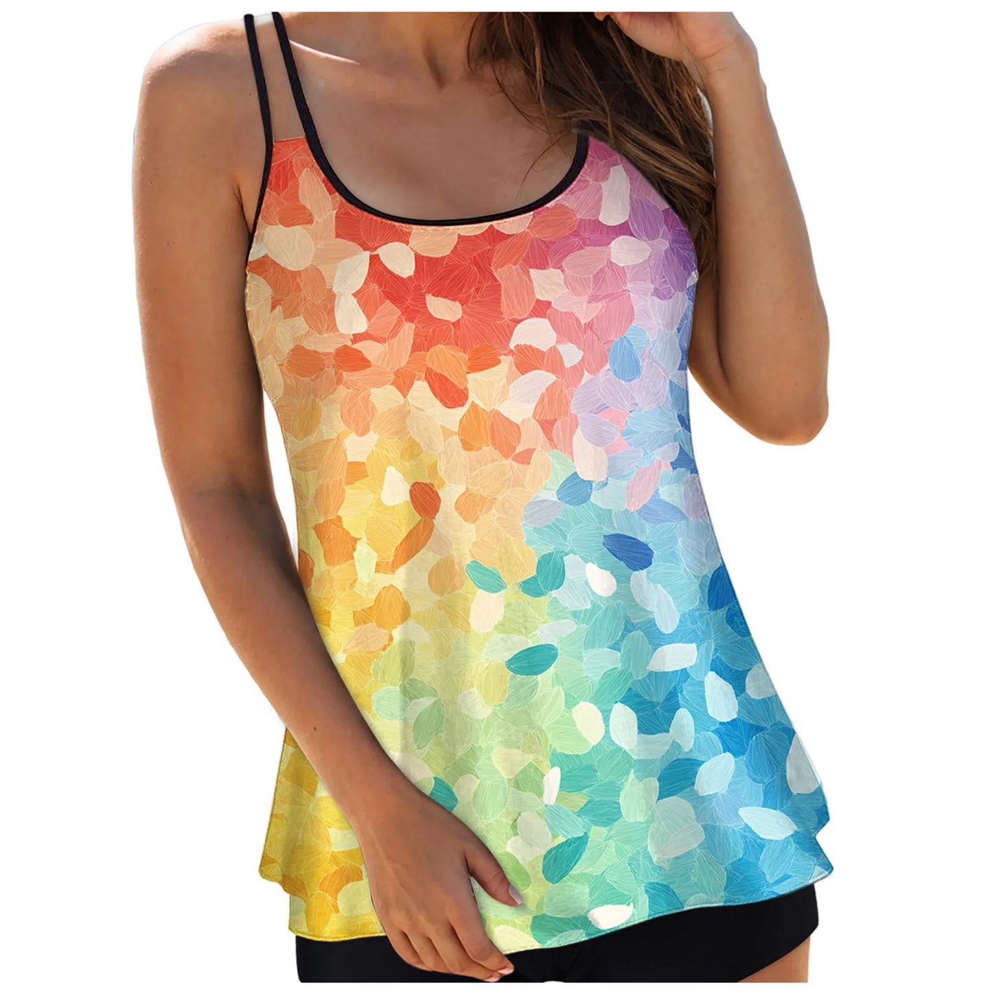 Swimwear Padded Bra Low Waisted Bikini Women'S Spaghetti Strap Tankini Top With Abstract Like Prints Women Women'S Bikinis