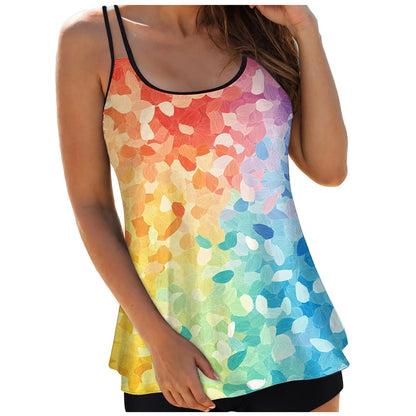 Swimwear Padded Bra Low Waisted Bikini Women'S Spaghetti Strap Tankini Top With Abstract Like Prints Women Women'S Bikinis