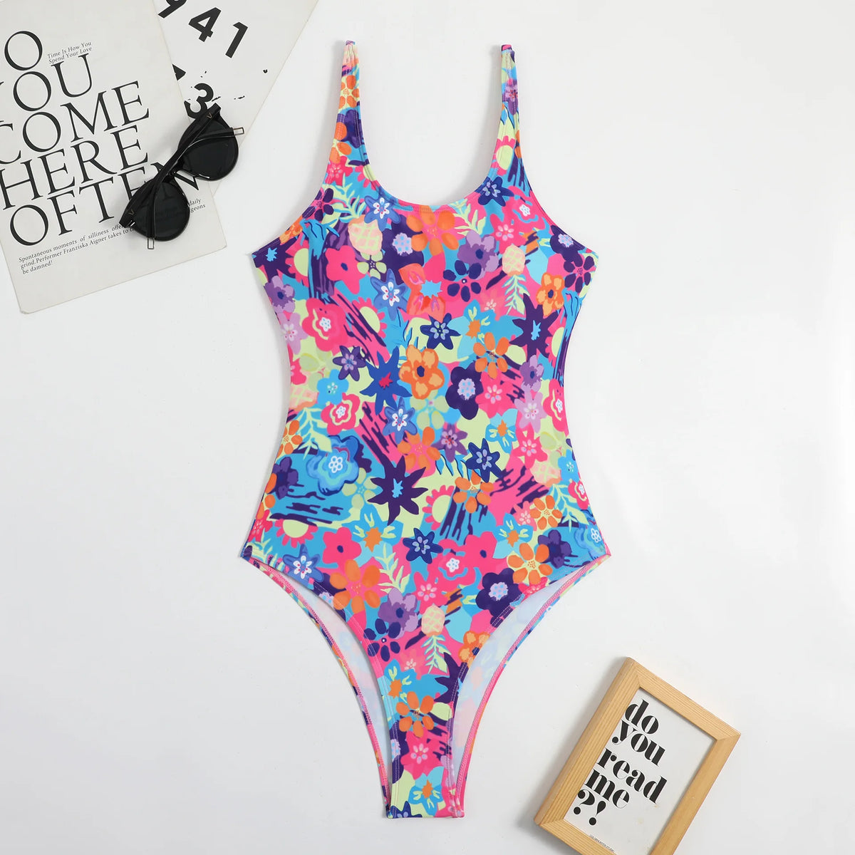 Multi-Color One-Piece Swimsuit Backless Cross-Border Print Adult Women's Swimwear with Chest Pad No Steel Support