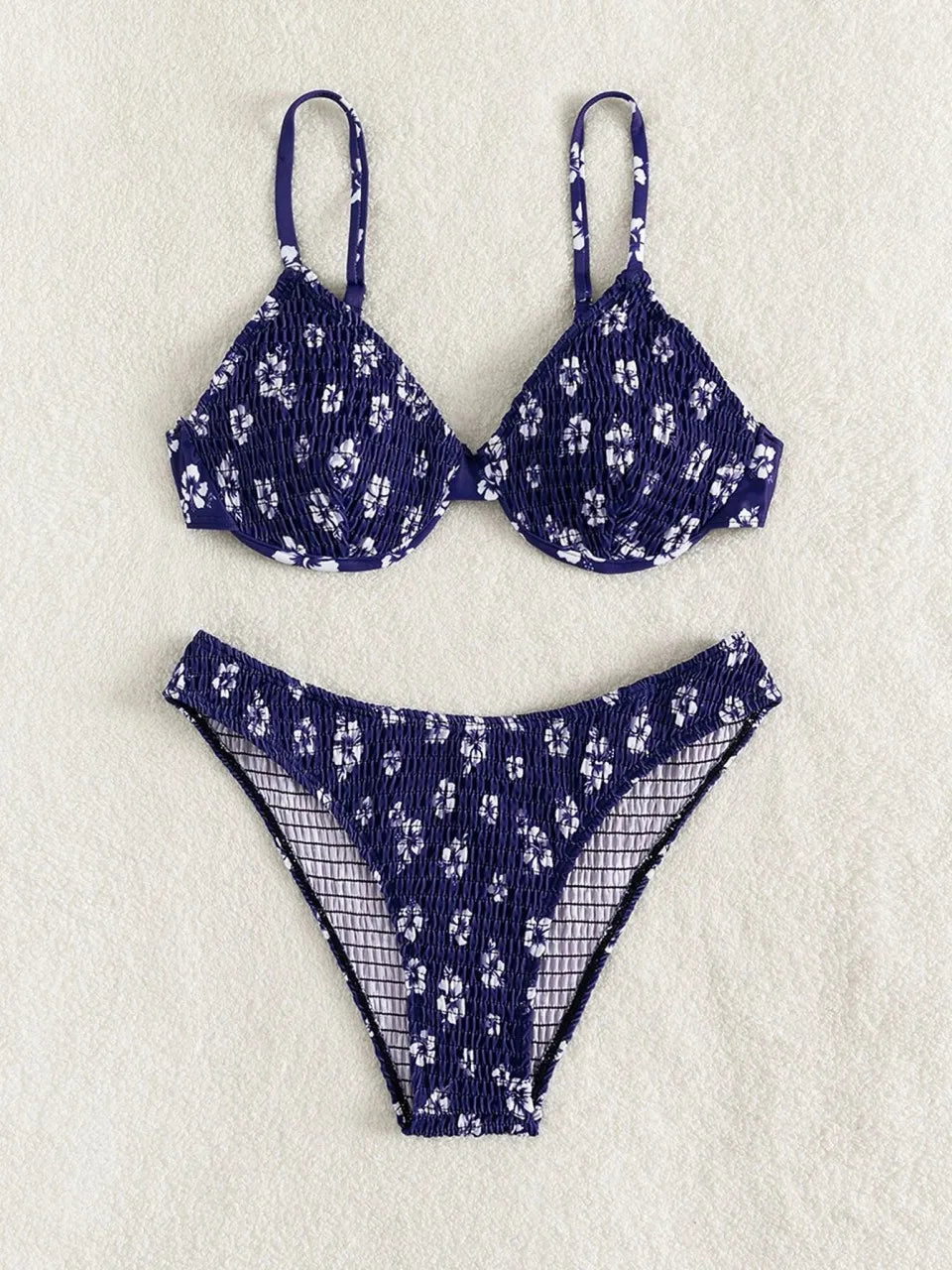 Strappy Bikinis Ribbed Solid Swimsuit Women Push Up Swimwear Female Bathers Bathing Swimming Suit Printed Beachwear Summer