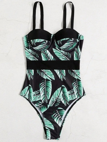 Push Up One Piece Swimsuit  Swimwear Women Tropical Printed Bathing Suit Female Swimming Summer Beachwear Summer