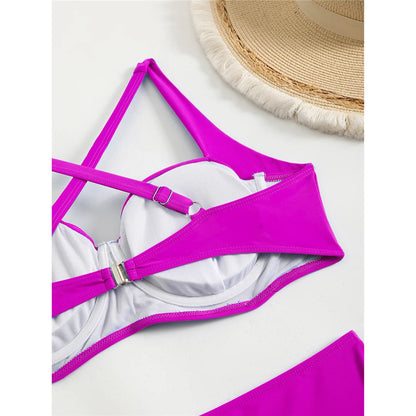 Pleated Underwired Padded Female Swimsuit High Waist Bikini Women Swimwear Two-pieces Bikini set Bather Bathing Suit Swim