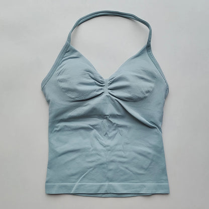 Longline Strappy Gym Tops Women's Sleeveless Workout Shirt  Gym Clothes  Scrunch Open Back Bra Running Yoga Tank Tops