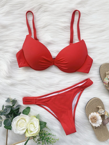 push up bikinis sets two pieces solid thong swimsuit bikini swimsuit Swimwear Biquini