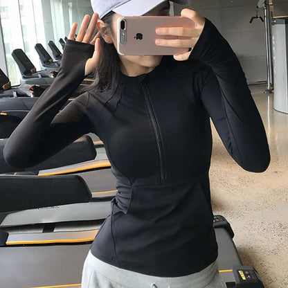 Gym Jacket with Pockets Half Zipper Yoga Shirts Thumbhole Long Sleeve Gym Shirt Running Jackets Quater Zip Workout Yoga Top