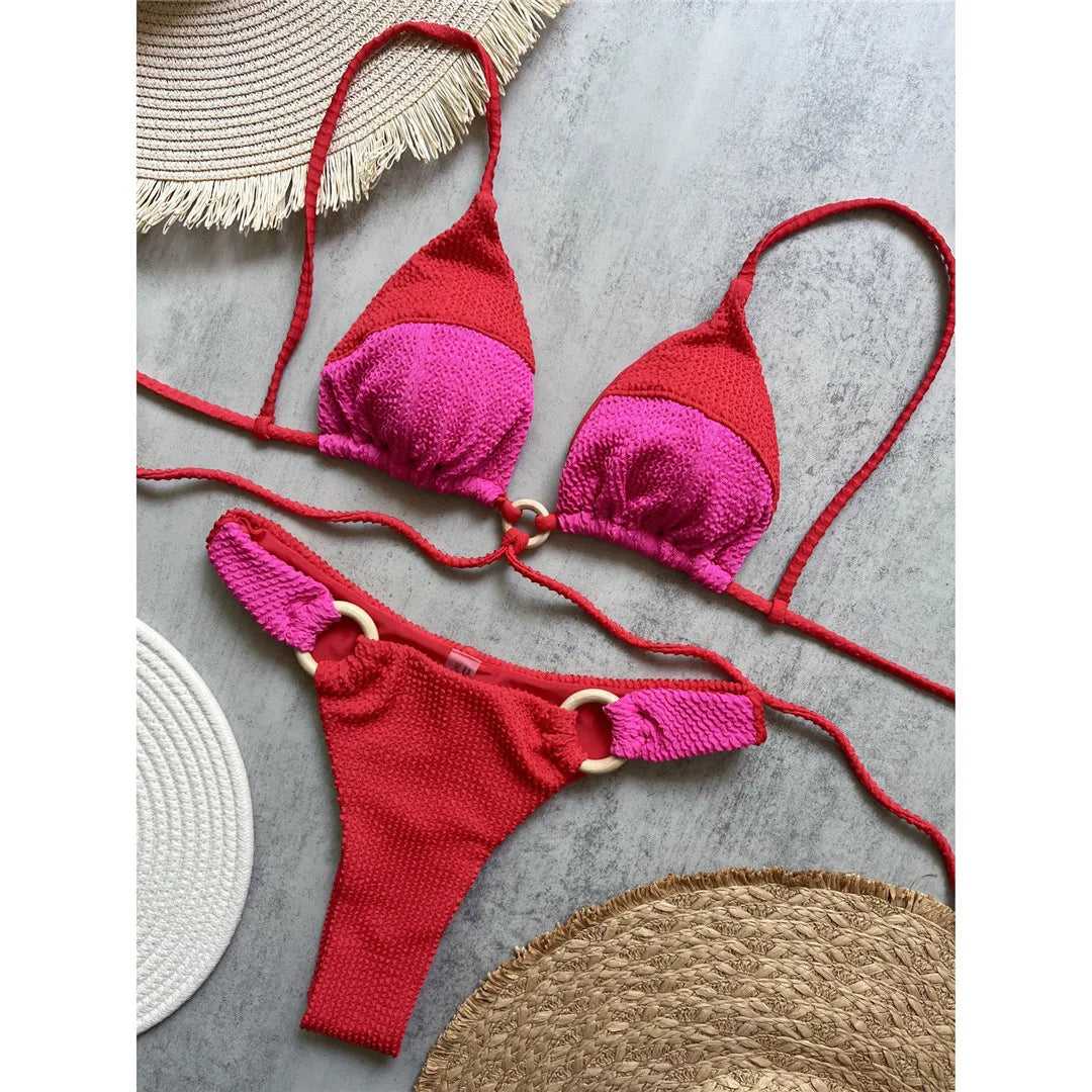 Wrinkled Crinkled Splicing Brazilian Bikini Women Swimwear Two-pieces Bikini set Female Swimsuit Bather Bathing Suit Swim