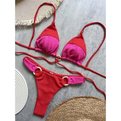 Wrinkled Crinkled Splicing Brazilian Bikini Women Swimwear Two-pieces Bikini set Female Swimsuit Bather Bathing Suit Swim