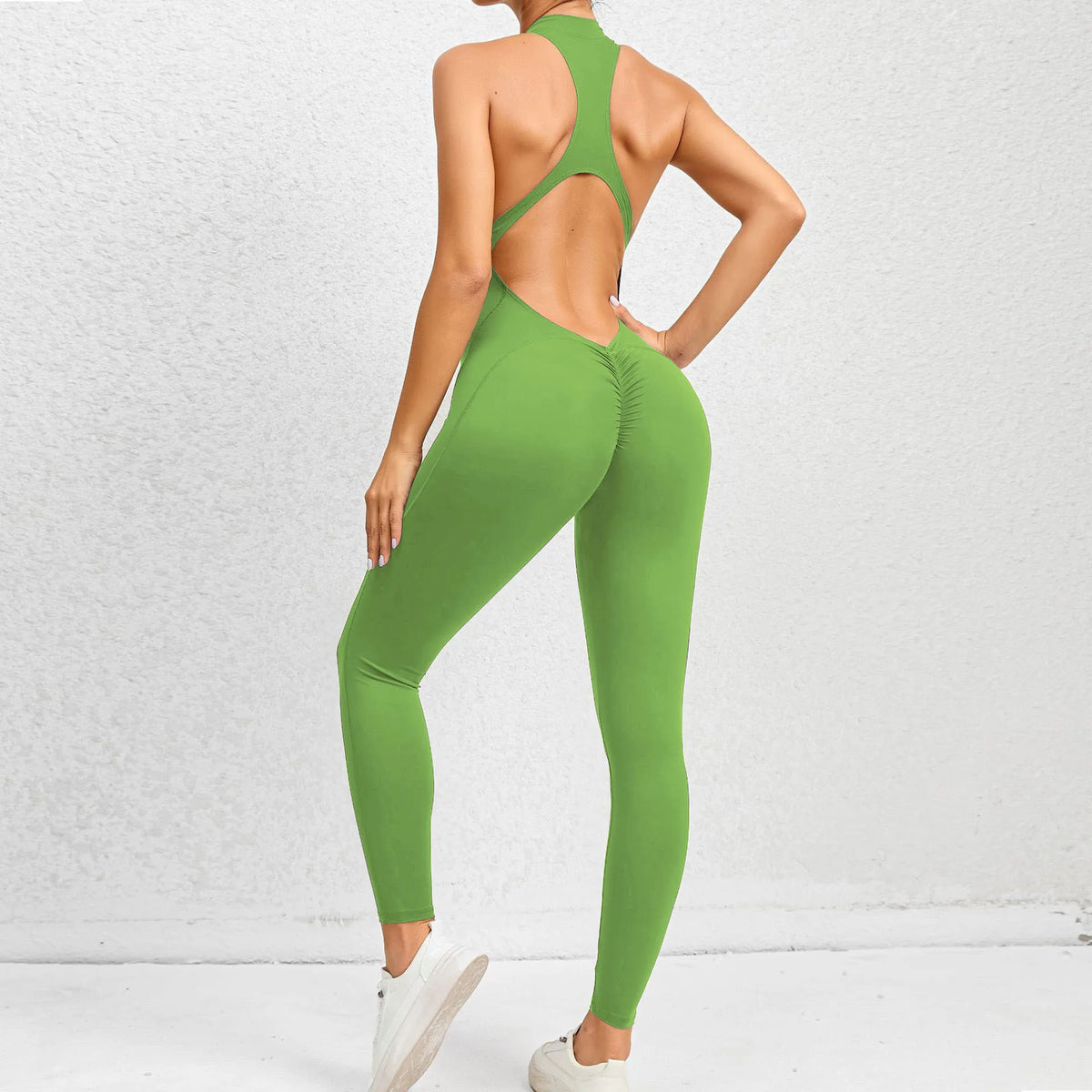 Women's Deep-V Zip-Front Open-Back Workout Playsuit