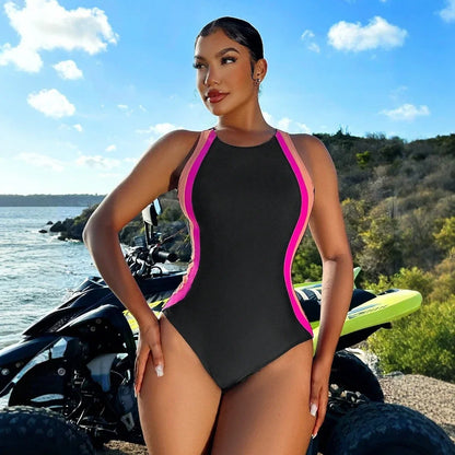 One-Piece Patchwork Color Block Competition Swimsuit Cross-Border Sports Suit Integrated Design High-Quality Material