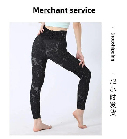 Black Splashed Ink Yoga Pants Personality Matched Butt Lifting Running Fitness Long Pants Fashion Simple Tight Sports Pants
