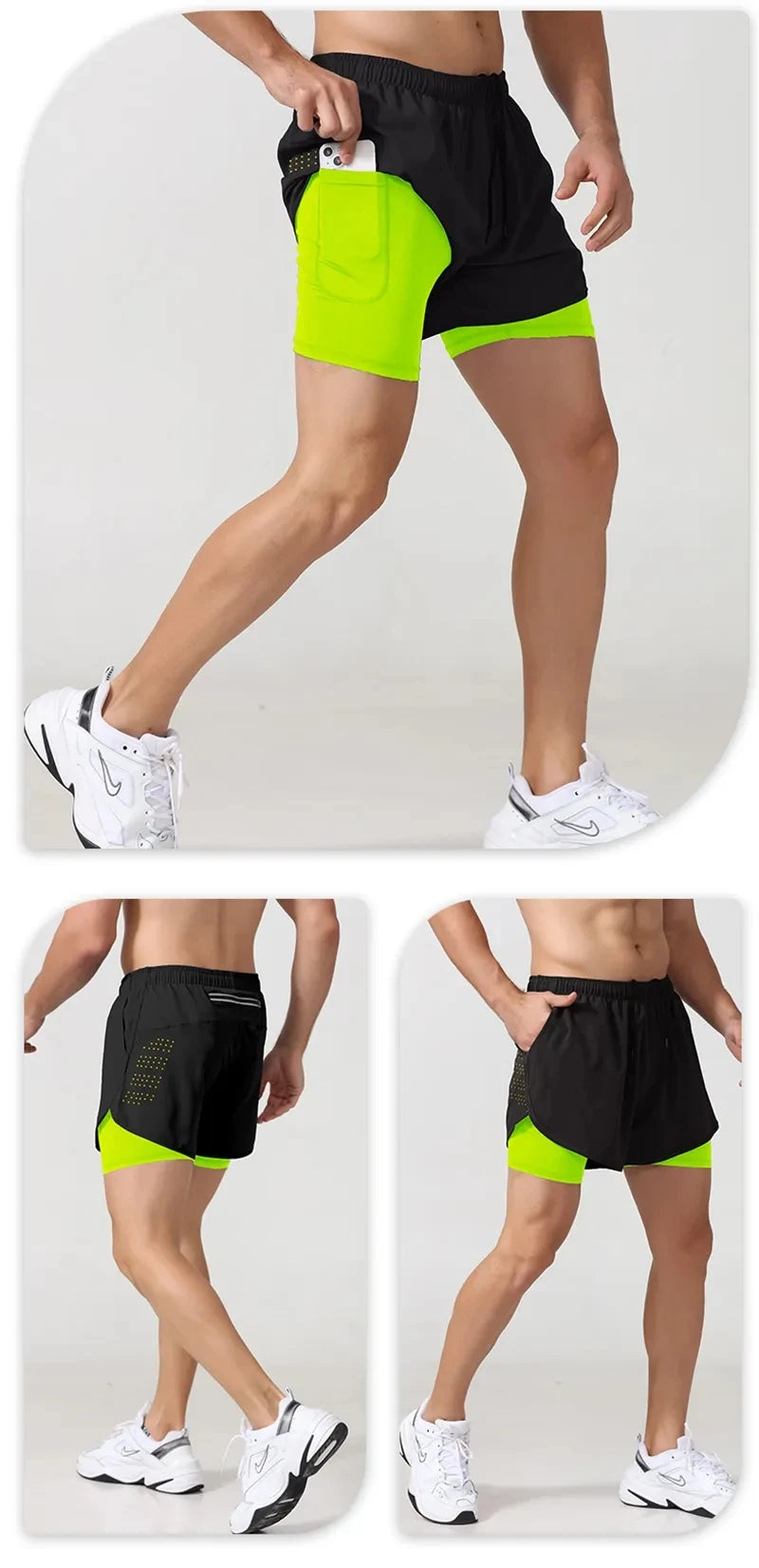 Running Shorts Sportswear 2 in 1 Training Short Pant Summer Double-deck Beach Homme Jogging Clothing Gym Sport Shorts Men