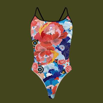 Love The Pain Summer Flower Lines Print Ladies One Piece Swimsuit