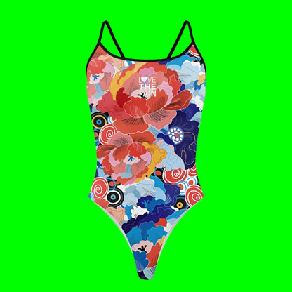 Love The Pain Summer Ladies One Piece Flower Waves Swimsuit