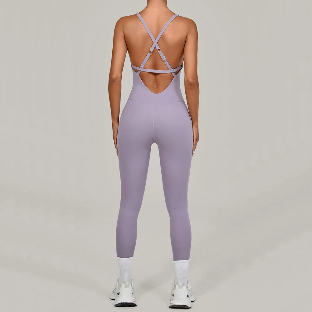 Women's Adjustable Cross-Back Workout Jumpsuit