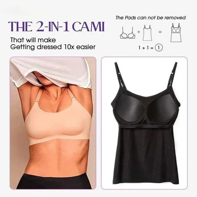 Cami Bra – Women's Camisole With Built In Padded Bra Vest Pink Top For Women Pajamas Home Wear