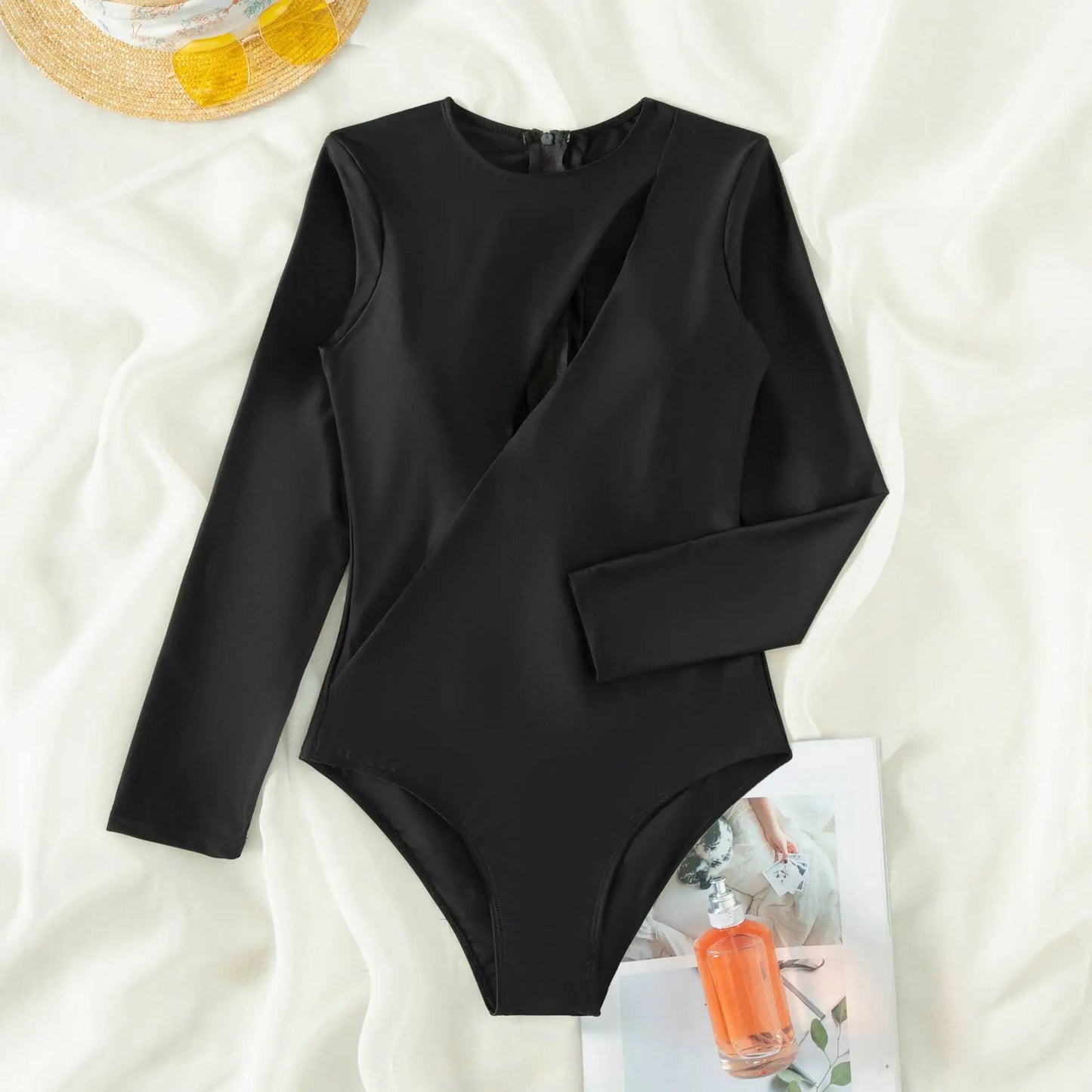 Patchwork One-Piece Swimsuit Long Sleeve Swimwear Sports Backless Women's Swimming Bathing Suit Beach Wear Bather Surfing
