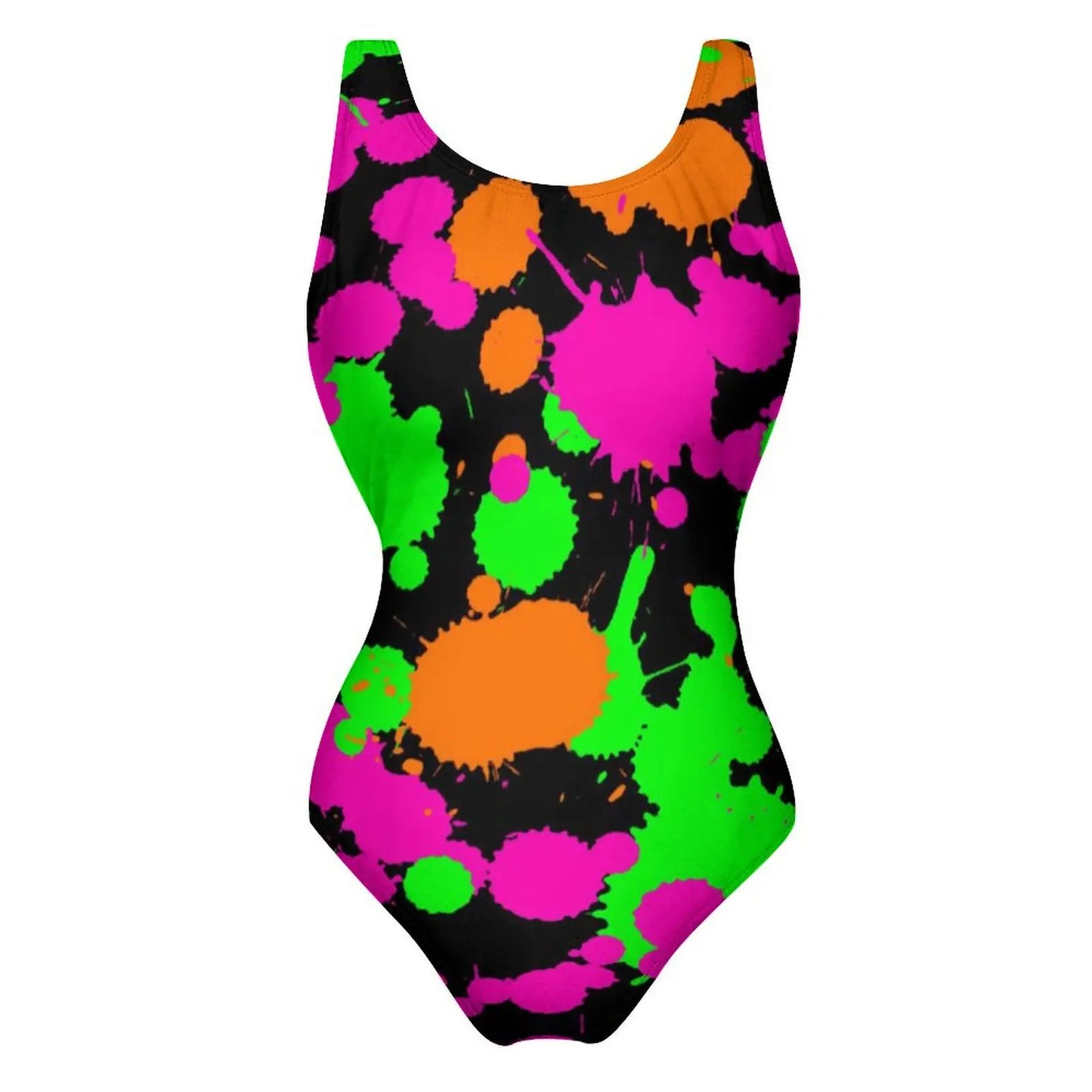 Neon Paint Swimsuit Graffiti Splatter Print One-Piece Swimwear Push Up Bodysuit Elegant Holiday Rave Beach Wear