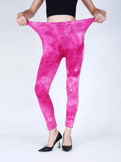 CUHAKCI Fashion Casual Women's Tight Pants High Elasticity Tight Legging Tie Dyeing Solid Color Fitness Exercise Nine Point Pant