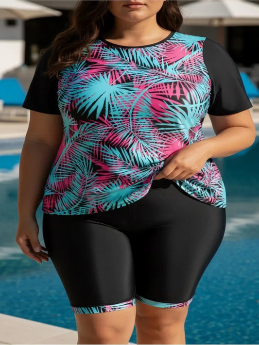 XL-6XL Plus Size Tankini Rash Guard Short Sleeve Women's Push Up Large Size 5XL 6XL Swimsuit Summer Tummy Control Swimwear Tankini Sets